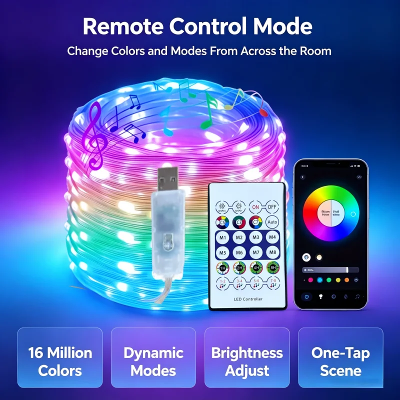 RGB LED Light String Intelligent Control Outdoor Lantern Party Leather Line Lamp IP67 Music Light String Holiday Decoration