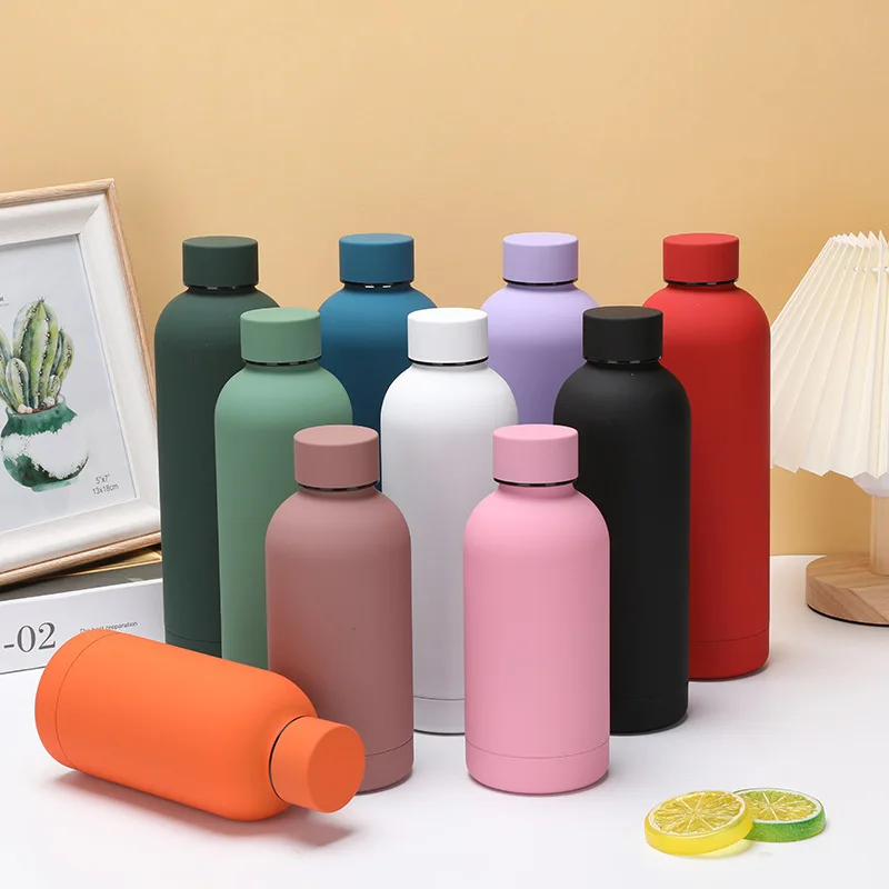 

Stainless steel small mouth sports bottle frosted touch paint insulated cup rubber paint double-layer cola coffee mug