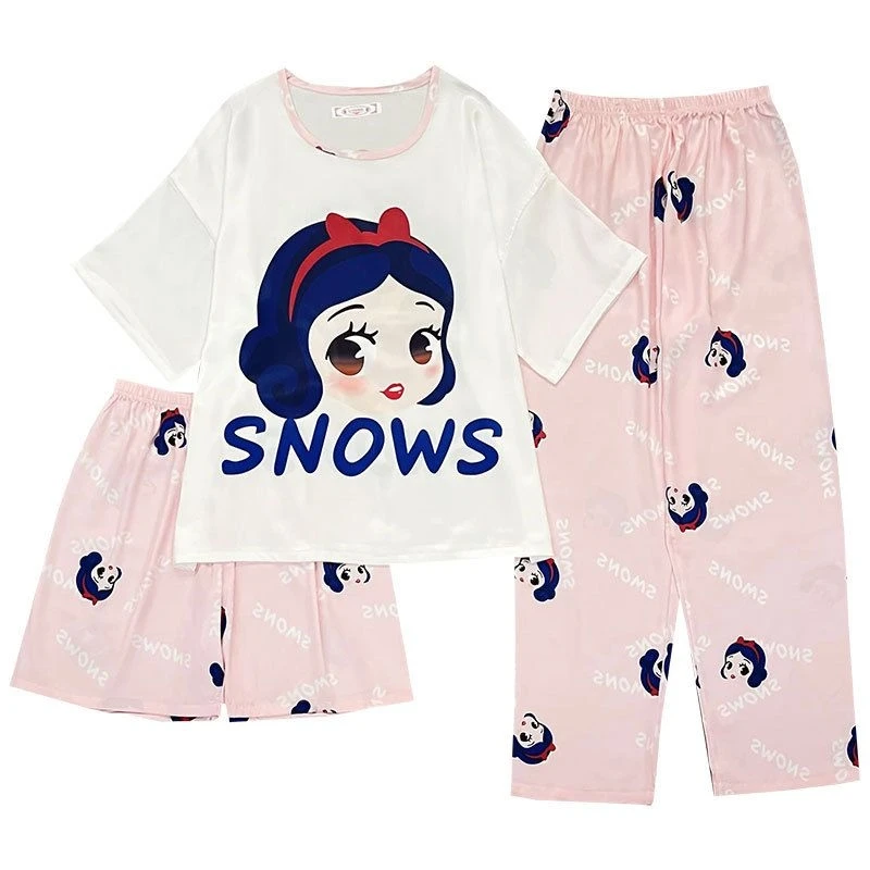 Snow White cute cartoon ice silk pajamas women's summer short-sleeved trousers three-piece suit personality loose home service