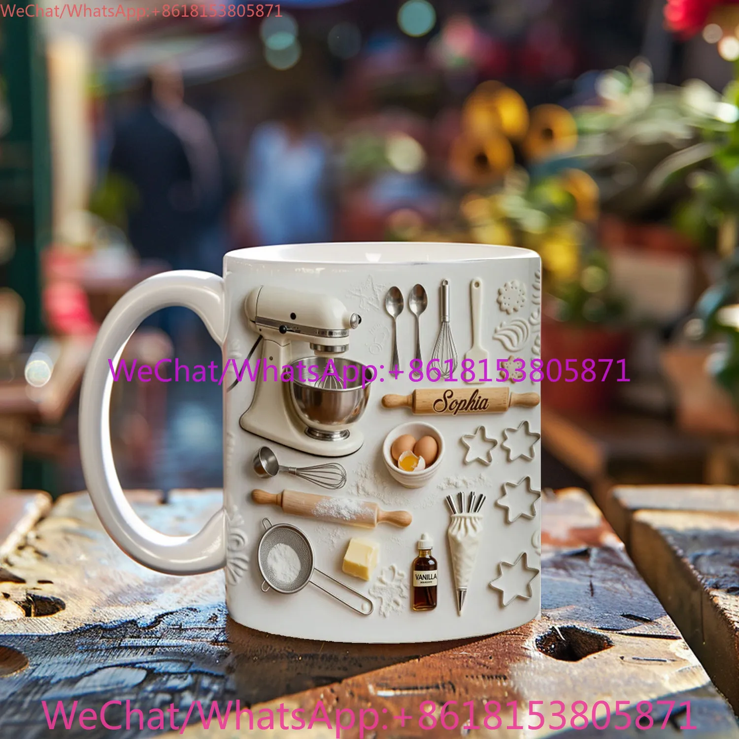 Pastry chef birthday gift, baking blogger drinking water cup milk at home