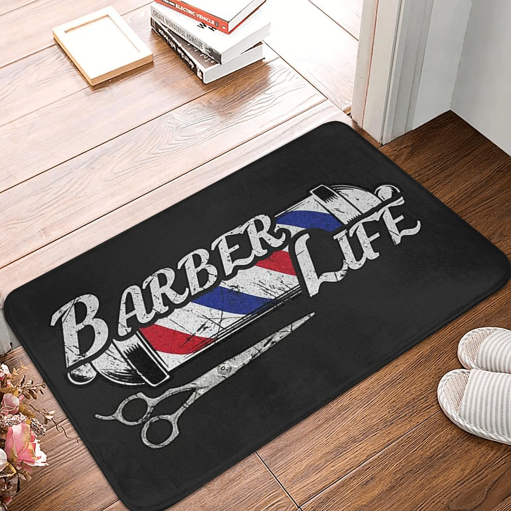 Barber Shop Sign Entrance Non-slip Doormat Floor Mat Antiwear Carpet Rug for Kitchen Entrance Home Bedroom Footpad Mats