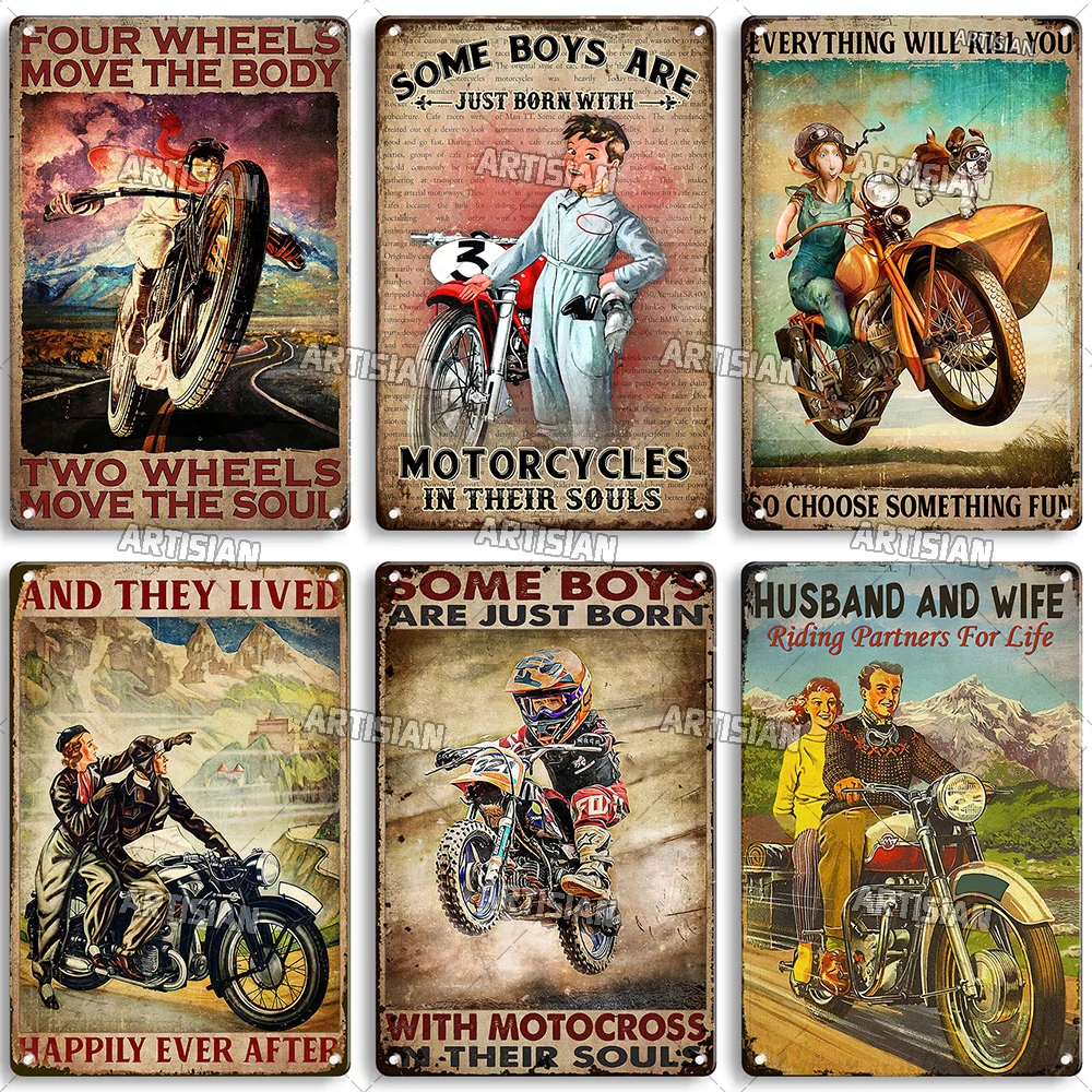 Artisian Motorcycle Metal Sign Motorbike  Tin Plaque Racing Riding Decorative Poster Wall Decor Garage Bar Pub Club Hotel Cafe