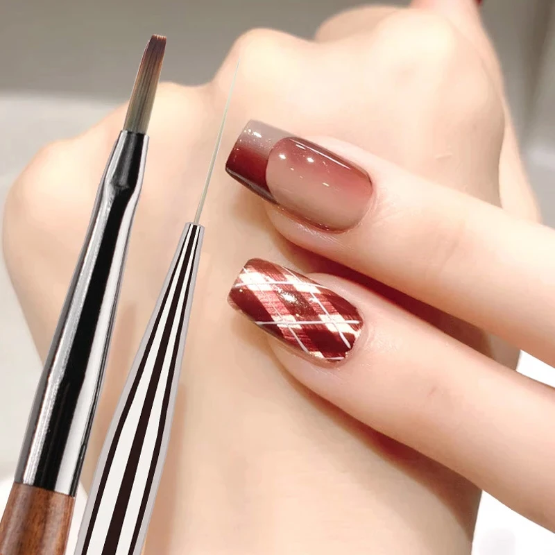 Set de brochas para arte de uñas de cuadros franceses, bolígrafo de dibujo de líneas y patrones de cuadrícula para diseño DIY, extensión de gel UV, suministros de pintura 3