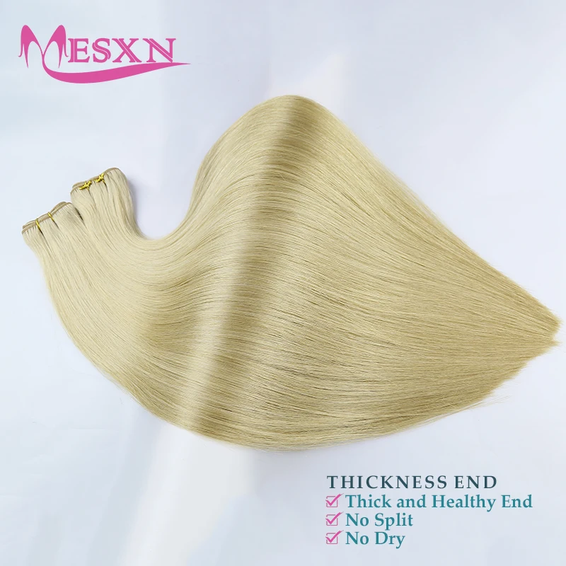 MESXN High Quality Straight Human Hair Weft Bundles Very Thick European Remy Natural Human Hair Extension 12"-22" Can Curly