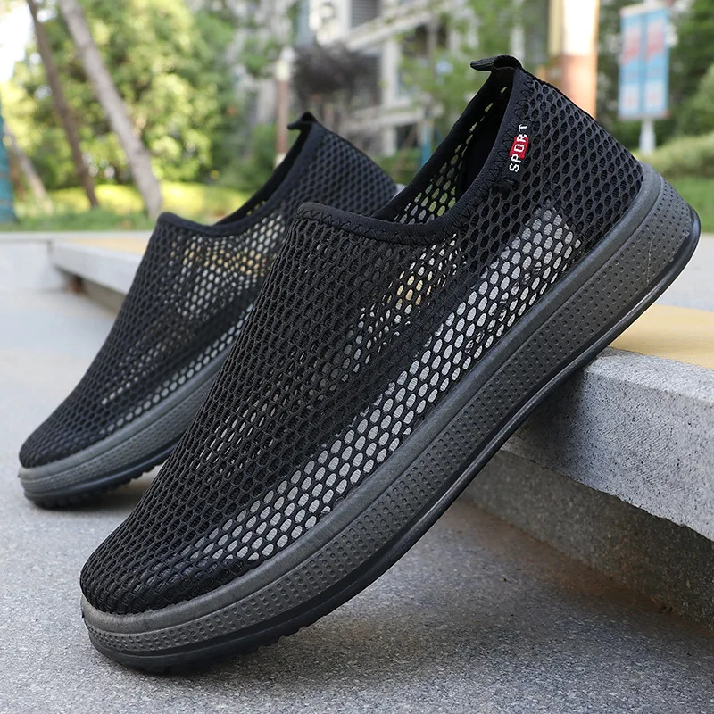 Tênis de verão com superfície de malha para homens, sapatos de tecido beijing, super respirável, casual, dirigindo