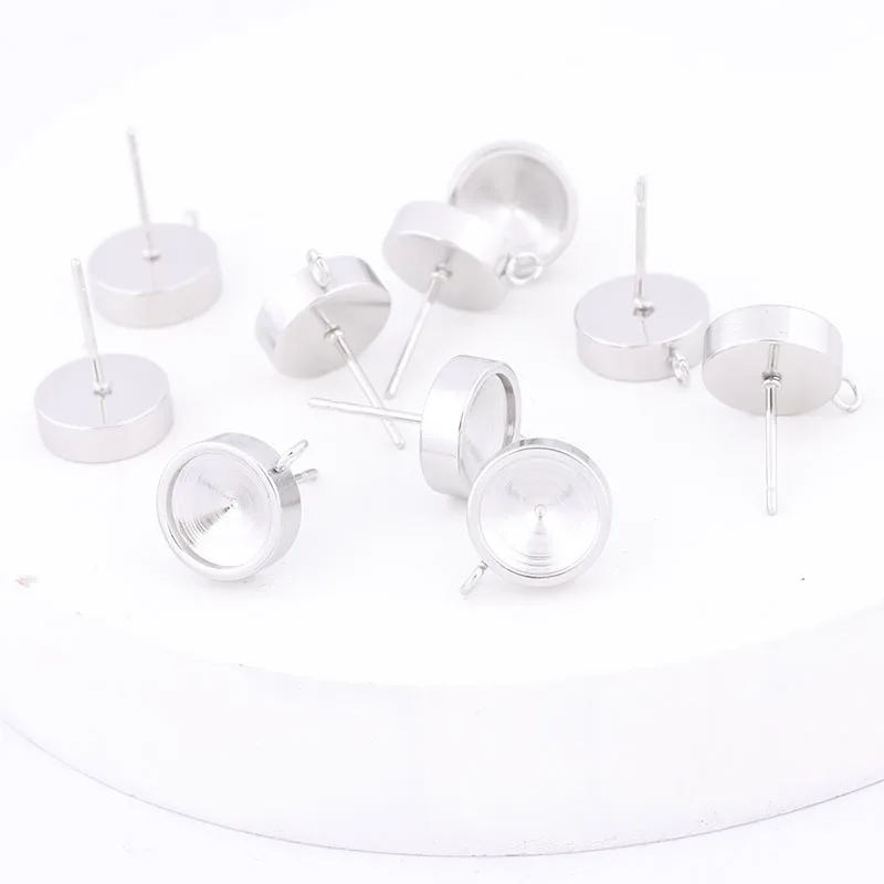 20pcs Stainless Steel Stud Earring Connectors With Loop Diy post Earring Setting Blanks For 8mm Pointback Crystal Stones