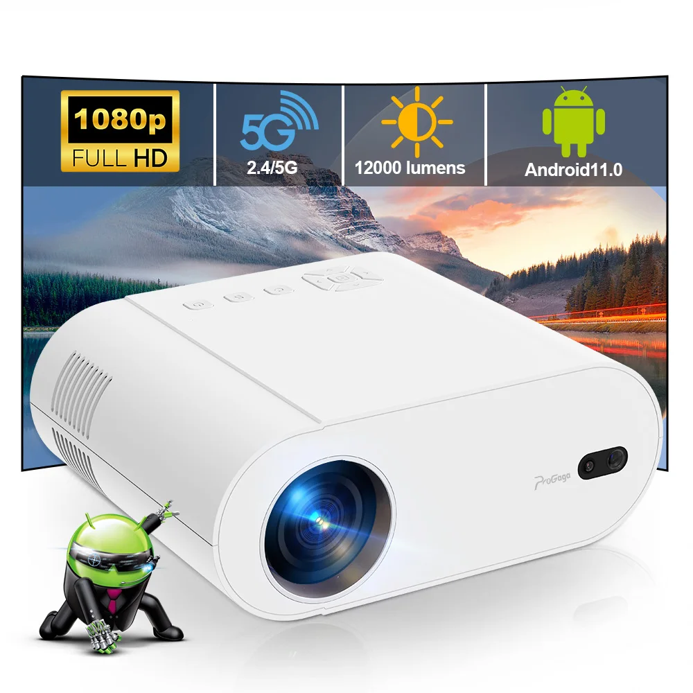 

Full HD 1080P PG510W Mini Projector Android 11 5G WiFi 12000 Lumens PG510 4K Video Home Theater Outdoor Beam Portable Projetor