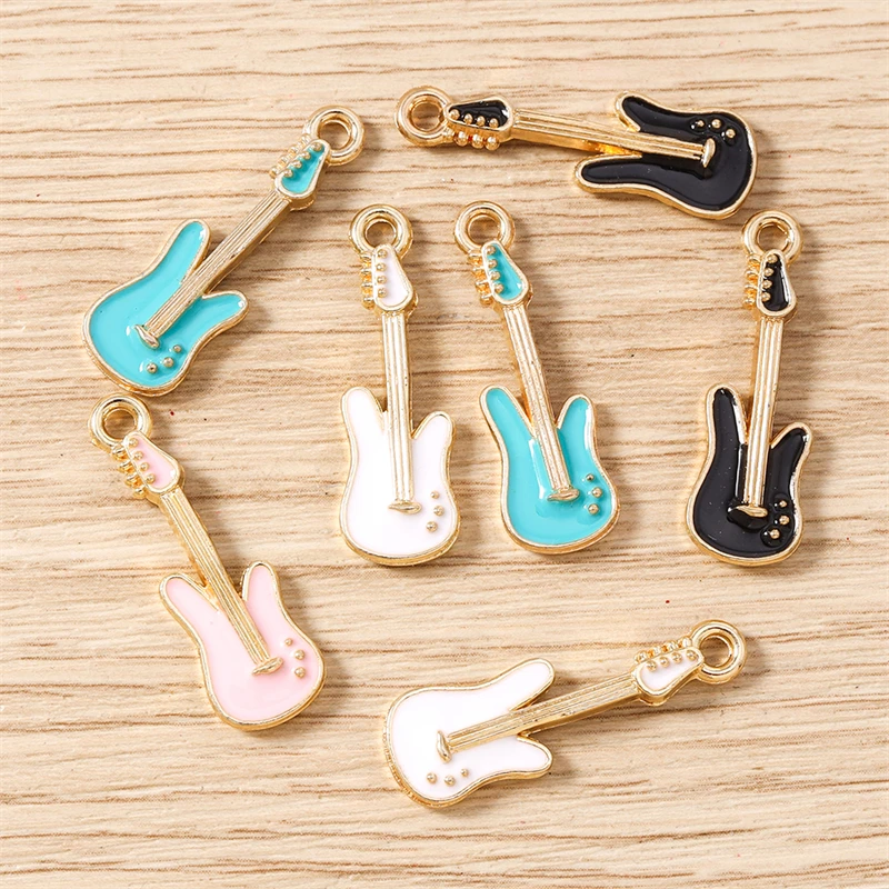 10 Stück 9 x 28 mm niedliche Emaille-Musik-Gitarren-Charms-Anhänger für die Herstellung von Tropfen-Ohrringen, Halsketten, Armbändern, DIY-Handwerk, Schmuckzubehör – Detail 9