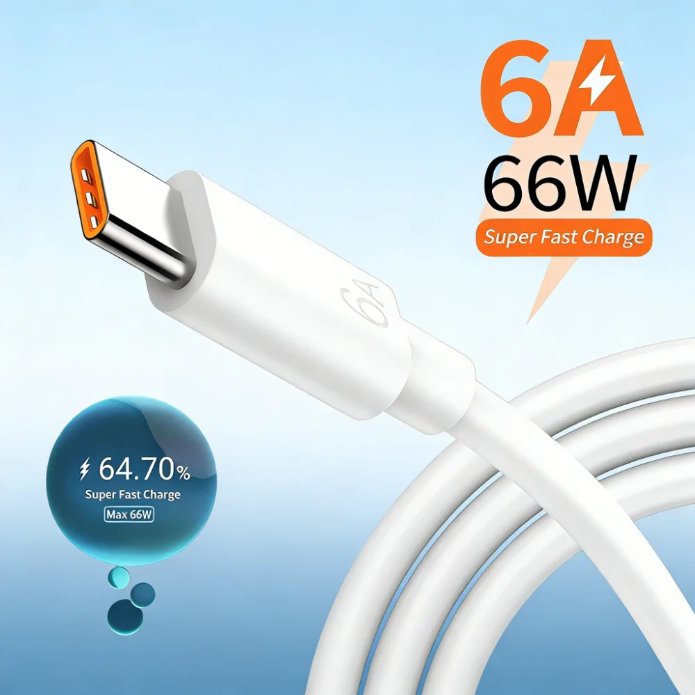 

Кабель USB Type C 66W, 6A, сверхбыстрая зарядка, зарядное устройство для телефона, кабель для передачи данных для Huawei Mate 40, 50, Xiaomi 14, Samsung, PD, провод для быстрой зарядки