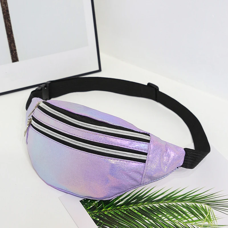 

Women Laser Waist Bags Holographic PU Leather Travel Bum Shoulder Bags Fanny Packs Geometric Chest Phone Pouch