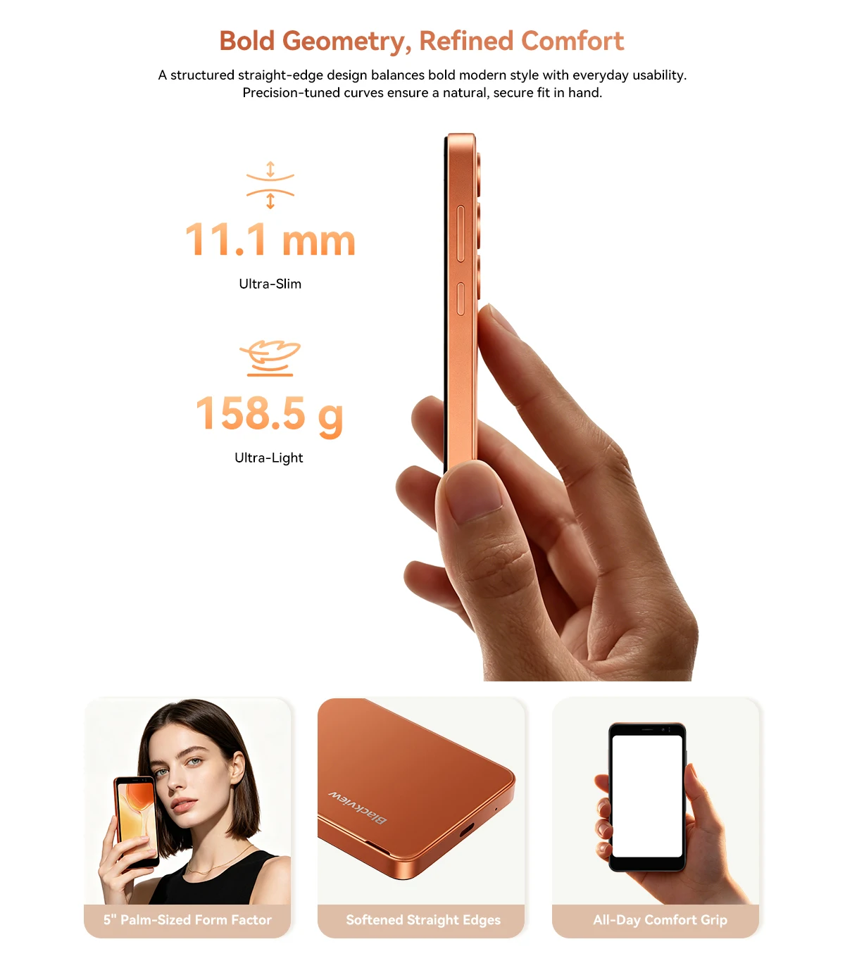 Blackview WAVE 2C Mini Palm Smartphone, 12GB Expand RAM(3GB Physical+9GB Virtual RAM) 32GB ROM, 5 Inch Small Screen, 1080P Video Recording, Android 16, Face Unlock, 3000mAh Battery, Google Lens, Free Soft TPU Protective Case