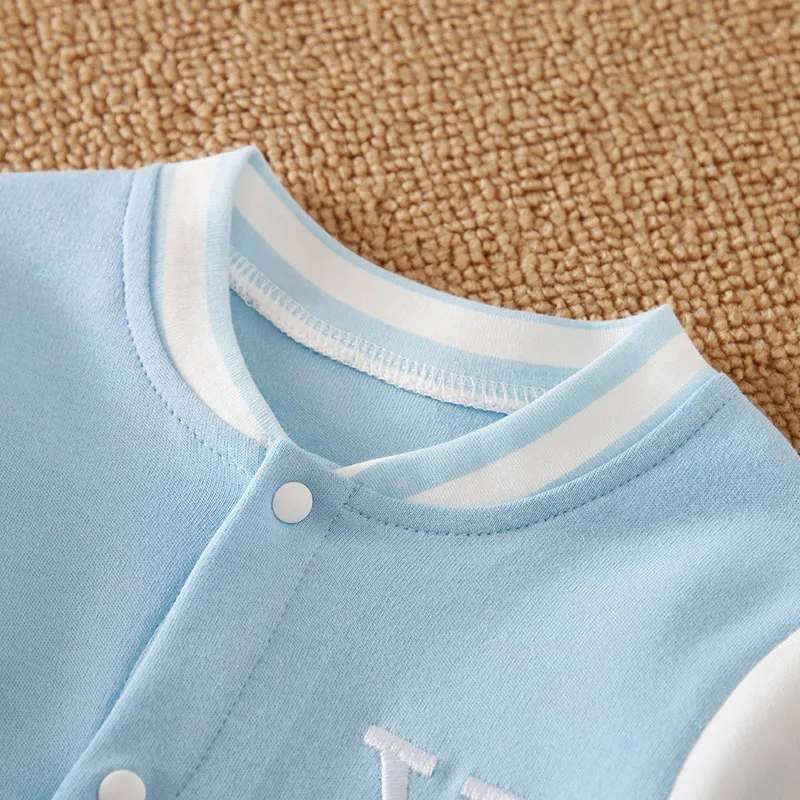 Spring And Autumn Newborn Baseball Suit Letter Embroidered Cotton Comfortable Soft Boys And Girls Long Sleeved Baby Jumpsuit