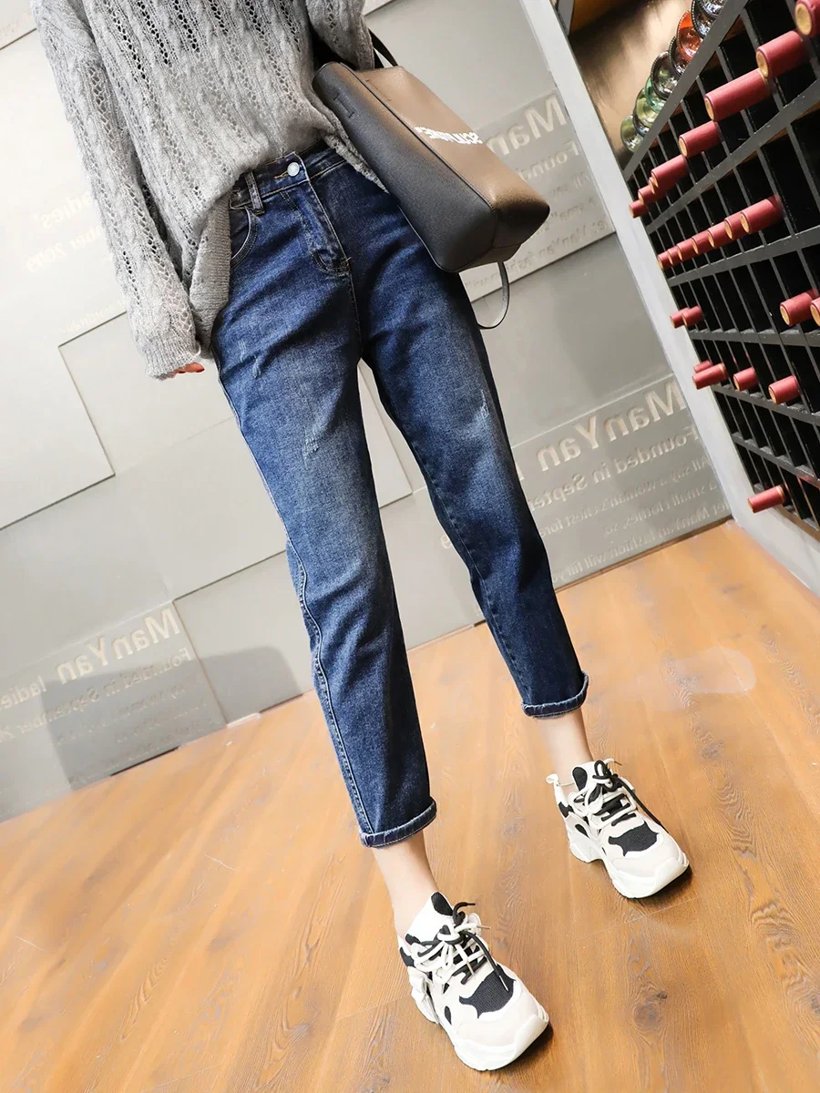 

Y2k2023 New Summer Thin High-waisted Jeans Female Thin Haren Pants Burst Nine-minute Straight Daddy Pants 40-100kg