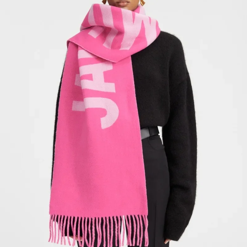 

2024winter new wool women's scarf with letter jacquard logo tassel shawl for both men andWomen thick and warm outer scarf hijab