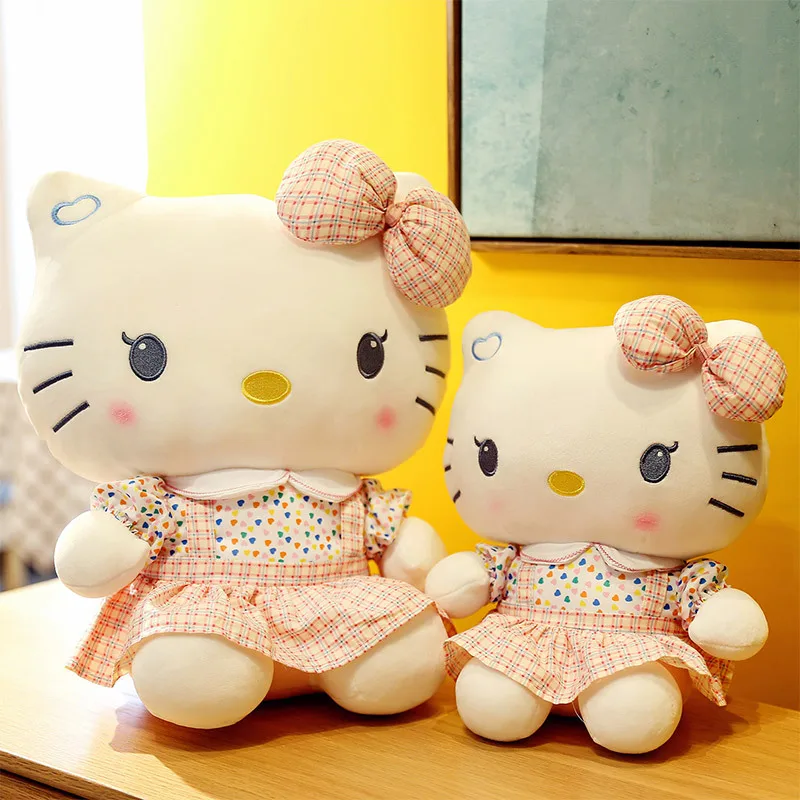 22CM Cartoon Hello Kitty Stuffed Animals Kawaii Cat Plush With Skirt Cute Anime Plushies Hellokitty Soft Toy Peluches Gift