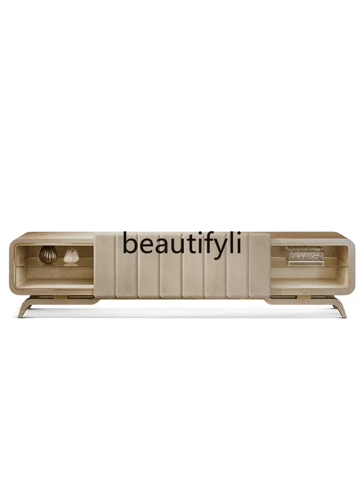 

TV cabinet modern light luxury fashion Italian minimalist leather simple 2 meters, narrow white