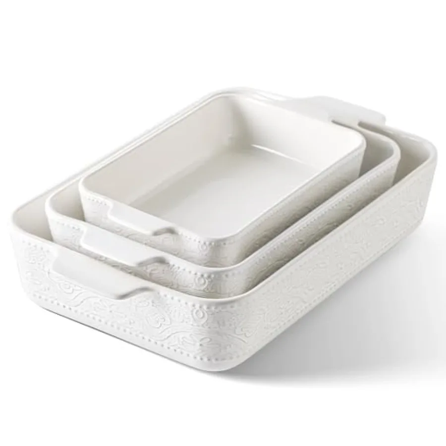 

Ceramic Baking Dish Set of 3 Casserole Dishes for Oven Ideal for Baking Stewing Roasting and Holiday Feasts. The Gift for Mothe