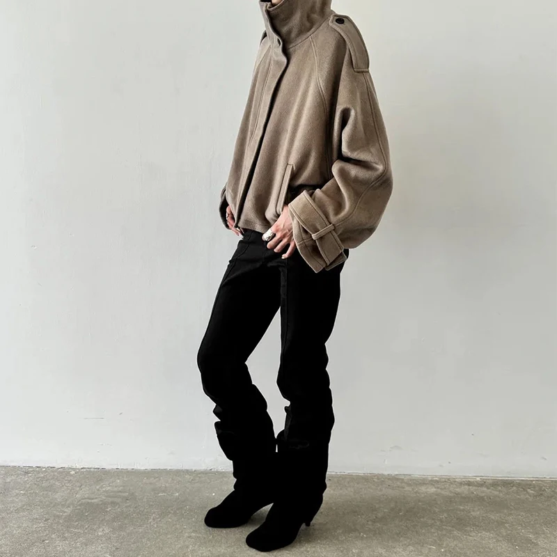 Elegante Wolljacke mit Stehkragen für Damen, Lose Passform, Lange Ärmel, Einreihig, mit Reißverschluss, Damenjacke, Herbst-Winter-Oberbekleidung 2026 – Detail 20
