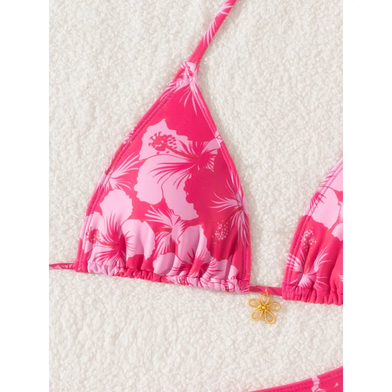 StrapbikiniSexy Metallic Flower Pendant Print Two-Piece Swimsuit Set for Women Wholesale