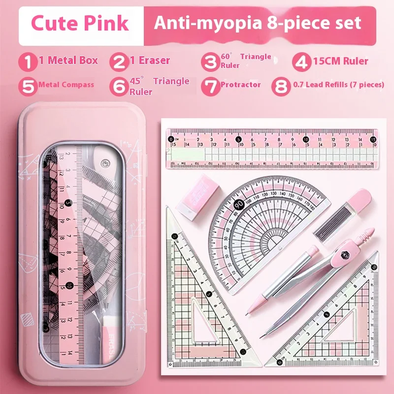 7 pz/set righelli matematici set bussola professionale multifunzione righello strumenti di disegno materiale scolastico studenti di cancelleria