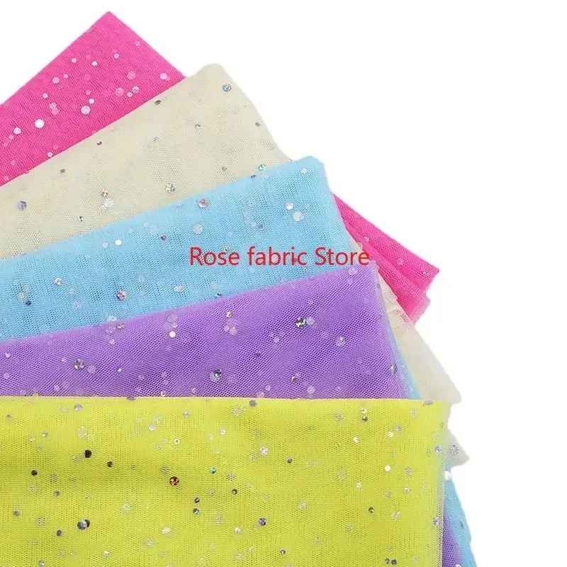 Tela de encaje de lentejuelas plateadas, 12 colores, tul de malla suave con lentejuelas para vestido de novia, vestido de niña, vestido tutú de 51 "ancho y 1 metro
