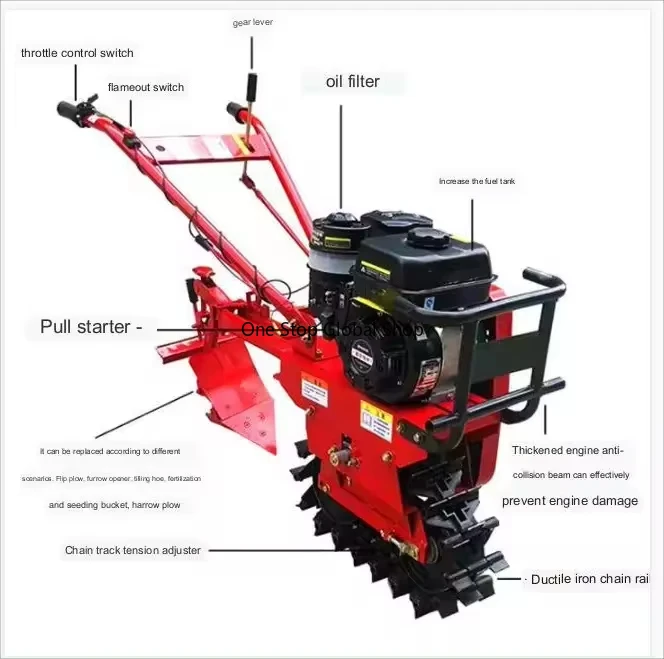 High Quality Diesel Push Crawler Cultivator Orchard Ditching Fertilization Rotary Tiller Farm Equipment Multifunctional Provided