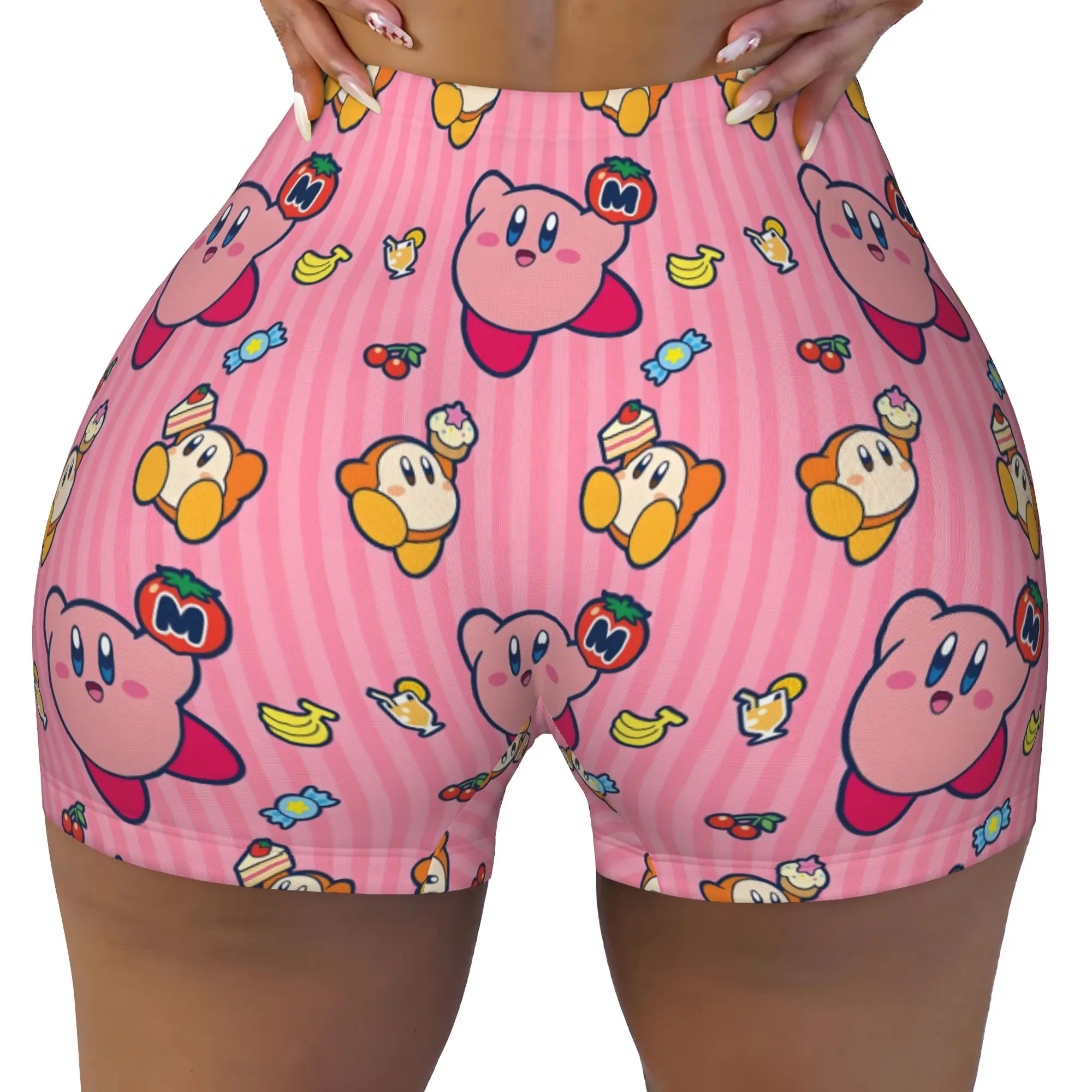 Custom K-Kirbys Anime Volleyball Biker Workout Shorts Women's Cartoon Gym Athletic Yoga Shorts