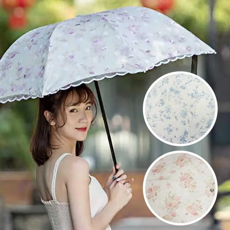 Summer parasol folding sun garden UV umbrella for women lace up flower umbrella, portable Lady beautiful beach para Ruby gear