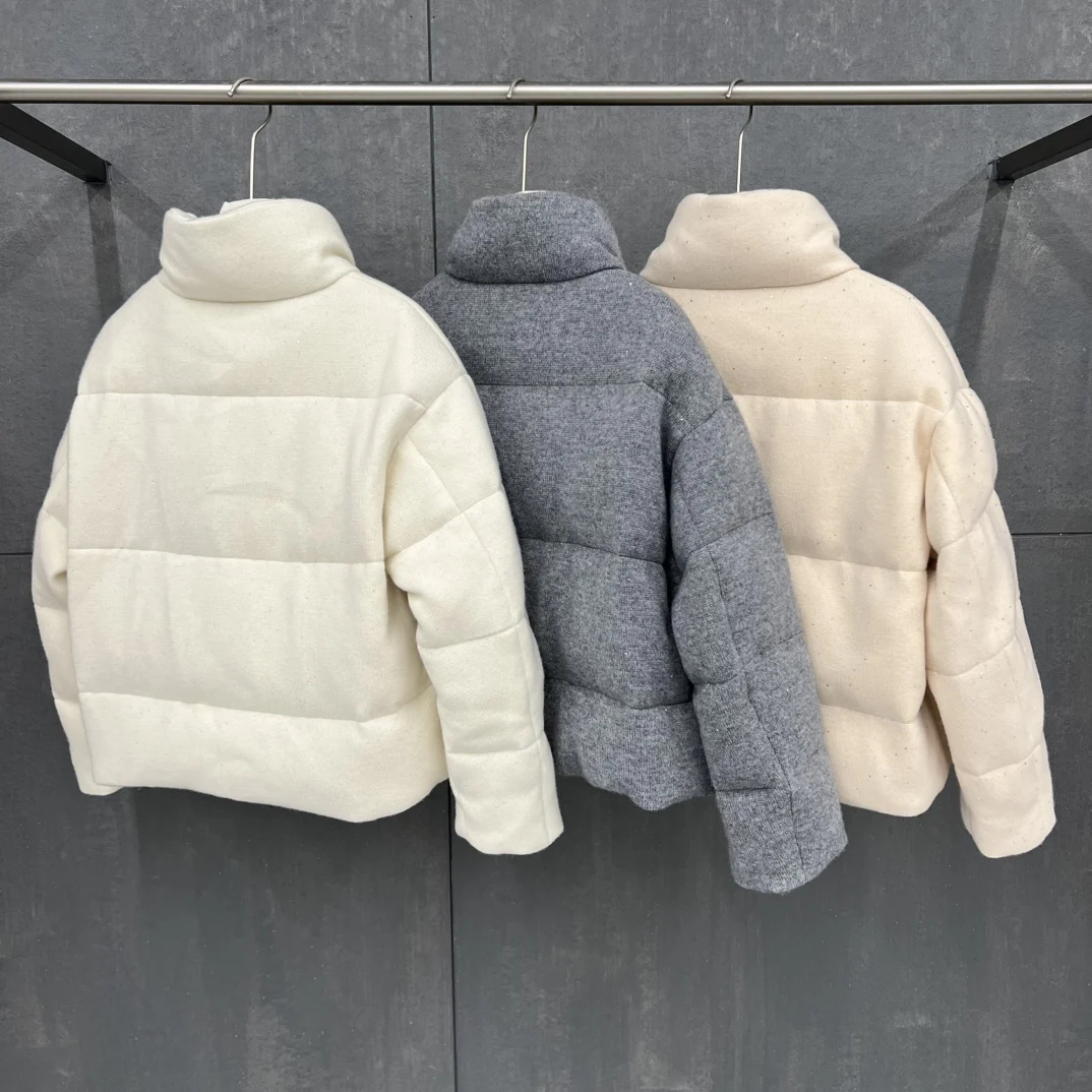 新作秋冬 ブライトスパンコール グースダウンジャケット ステッチニットダウンジャケット レトロスタイル レディース