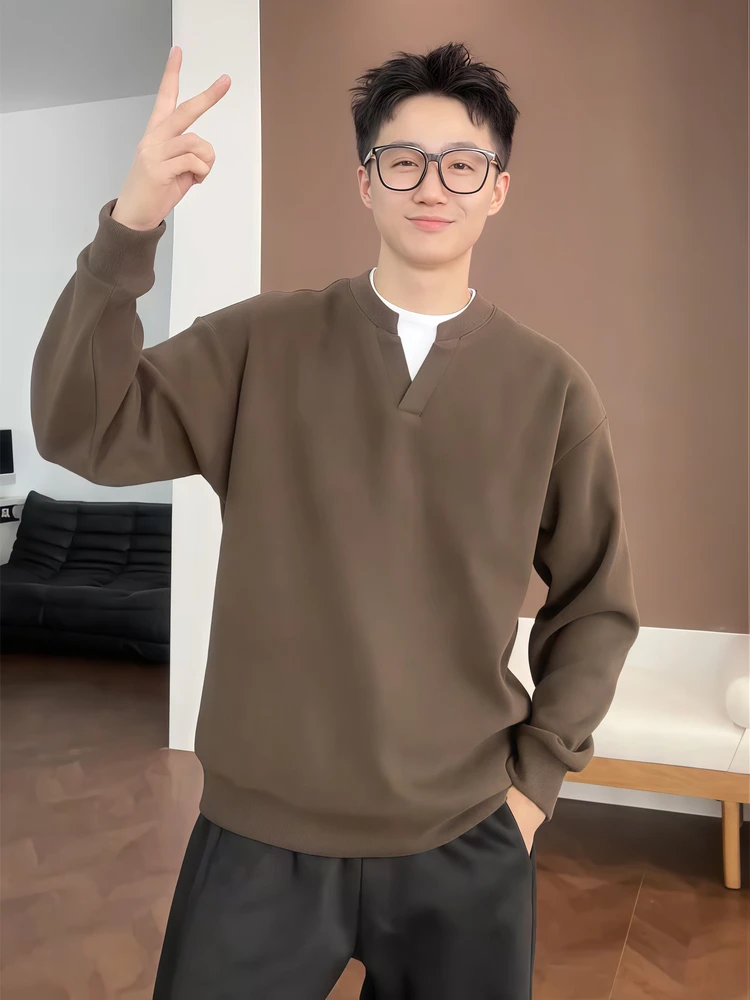 

Мужской зимний утепленный свитшот из вельвета Cloud Velvet, мягкий на ощупь, модный, универсальный, базовый, с длинными рукавами, круглым вырезом, топ