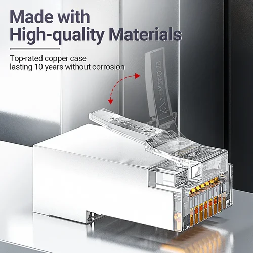 Imagen 2 del producto Conectores AMPCOM Pass Through STP RJ45, CAT6 CAT5E blindados 3/50μ Enchufes modulares 8P8C chapados en oro Extremo de engarzado para cable Ethernet