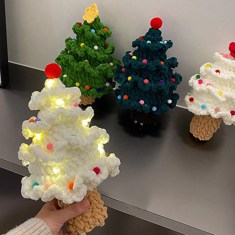 Crochet Christmas Tree Unfinished DIY Material Wool Yarn Hand Woven Knitting Xmas Tree Kids Christmas Gifts Home Decor