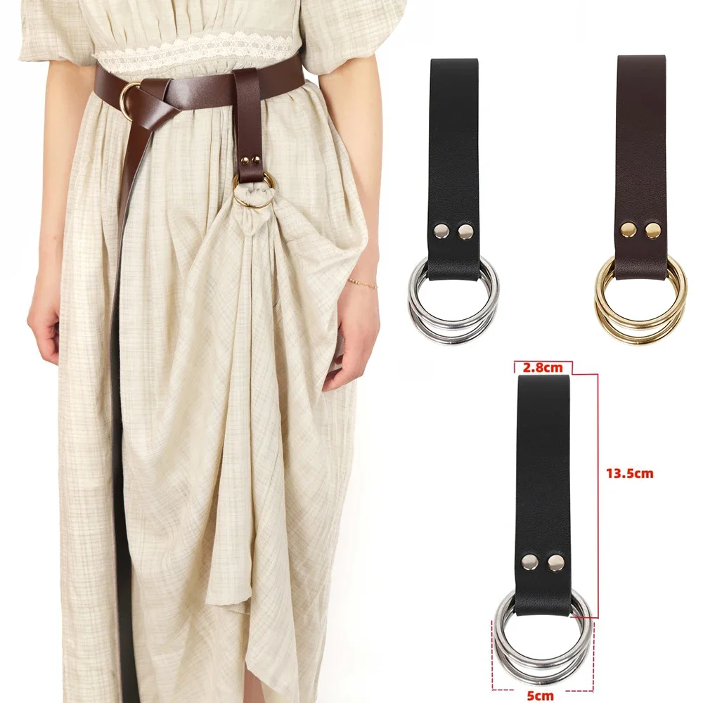 

Women Men Viking Mug Hook Strap Double Metal Rings Leather Loop Medieval Belt Skirt Hiking Performance Adult Accessories