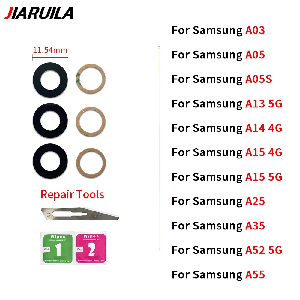 

10 шт., для Samsung A06 A03 A05 A05S A13 A14 4G A15 A25 A35 A52 A55 5G Стеклянная линза камеры Задняя стеклянная линза задней камеры с клеем