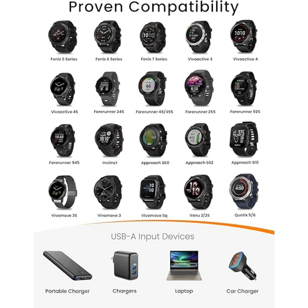 Kabel ładujący pasujący do Garmin Vivoactive 5 4 4S 3 Garmin Quatix 7 6 6X 5, ładowarka USB do smartwatcha, zamienna ładowarka