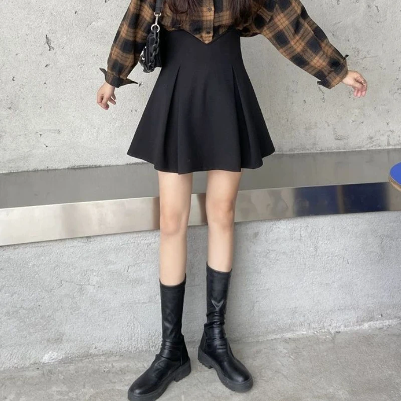 Rok Hitam Wanita Mini Streetwear Hotsweet A-line Musim Panas Elegan Sederhana Gaya Preppy Estetika Siswa Sehari-hari Semua Pertandingan Baru