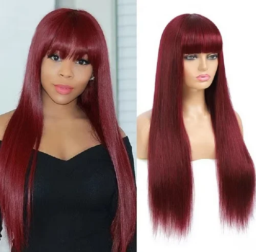 Penjualan Terbaik wig fashion wanita anggur merah rambut lurus panjang serat sintetis sutra suhu tinggi seluruh mekanisme set kepala