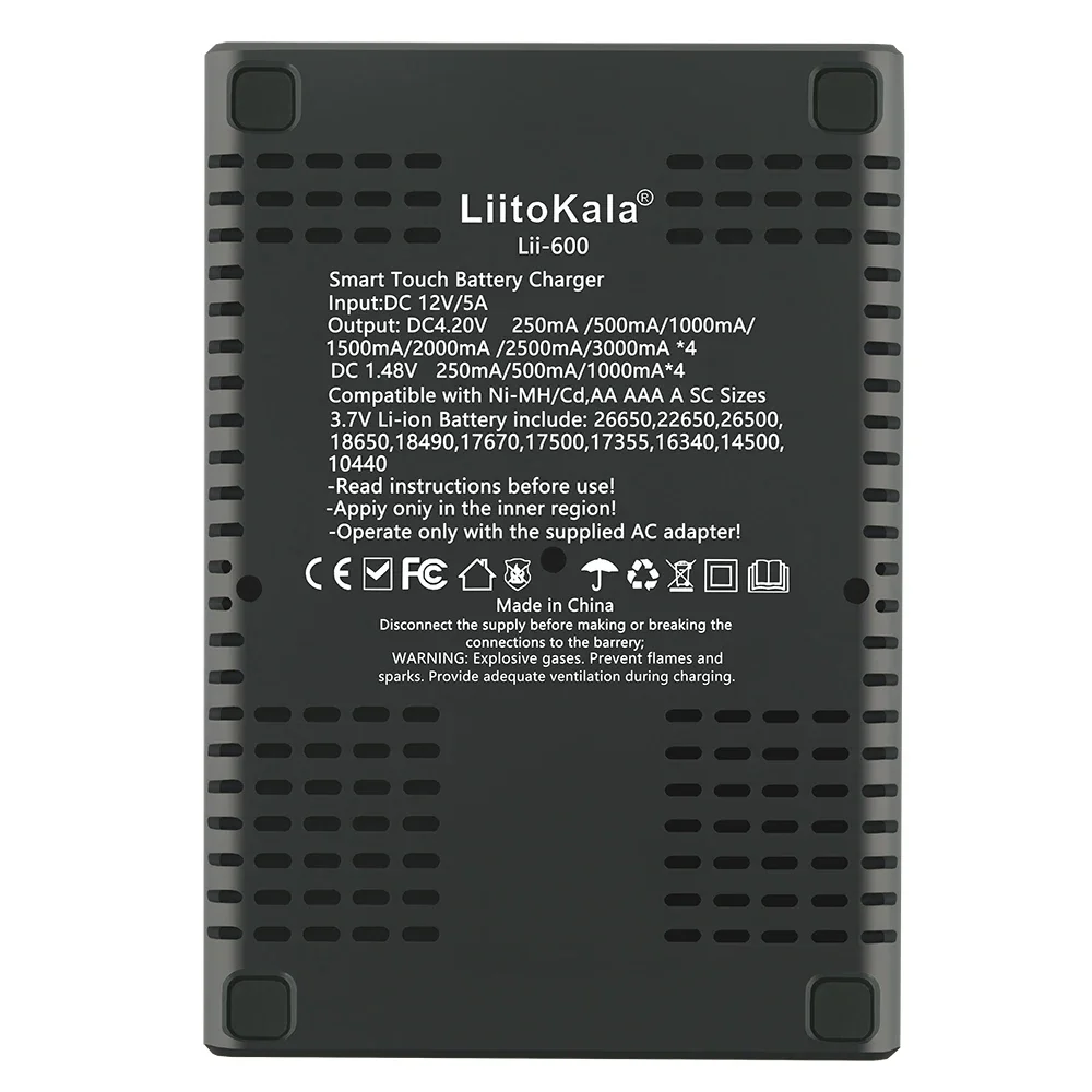 LiitoKala Lii-600 Battery Charger For Li-ion 3.7V and NiMH 1.2V battery Suitable for 18650 26650 21700 26700 AA + 12V5A adapter