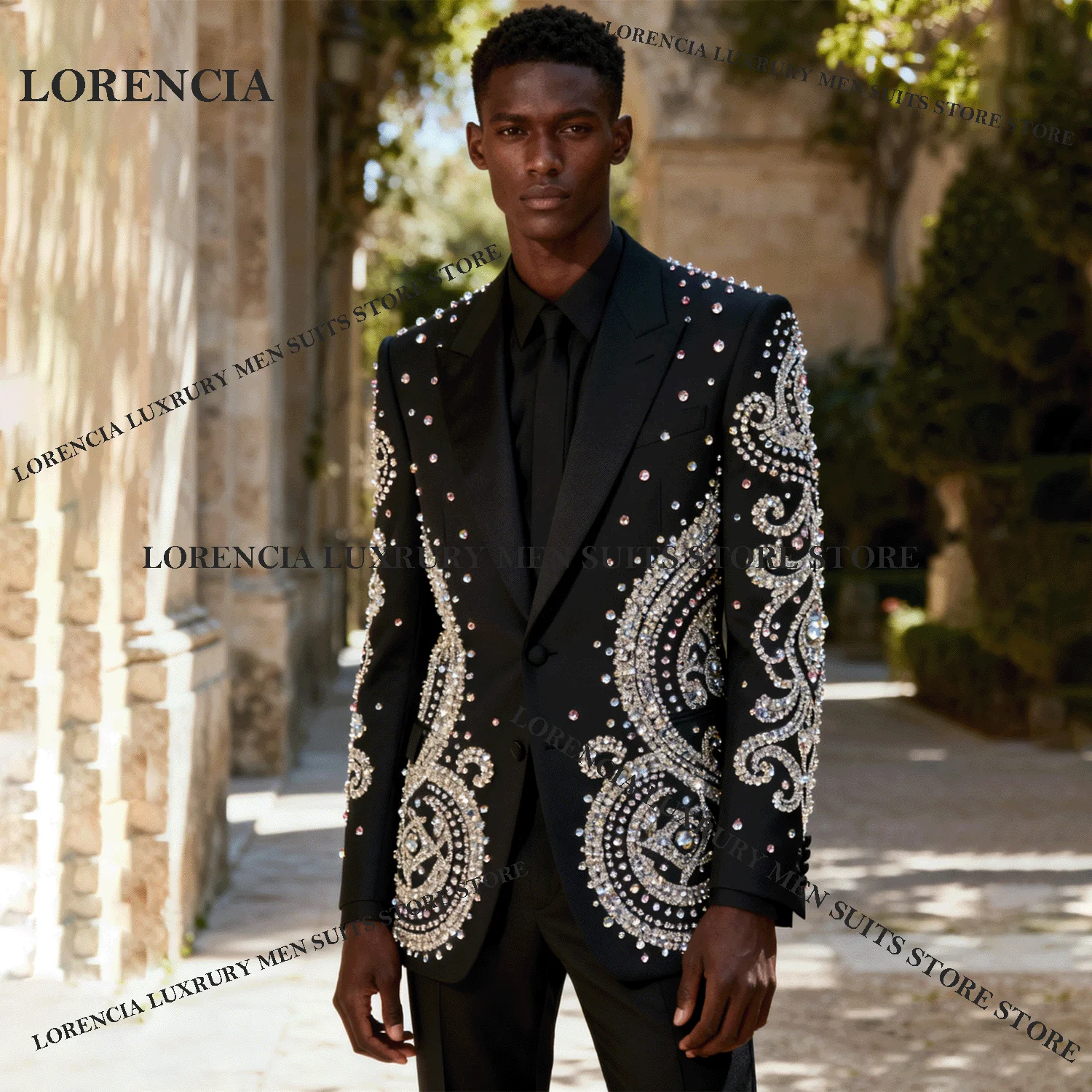 

Glitter Gem Diamond Men Suit Customized Wedding Tuxedos 2 Pieces Sets Single Breasted Groom Male Blazers Slim Fit Ropa hombre