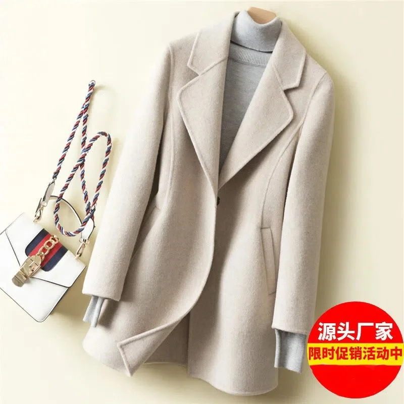 

2024 Autumn and Winter New Fashion Korean Version Lining Woolen Coat Women Suit Collar Slim Woolen Coat Jacket Tide M360