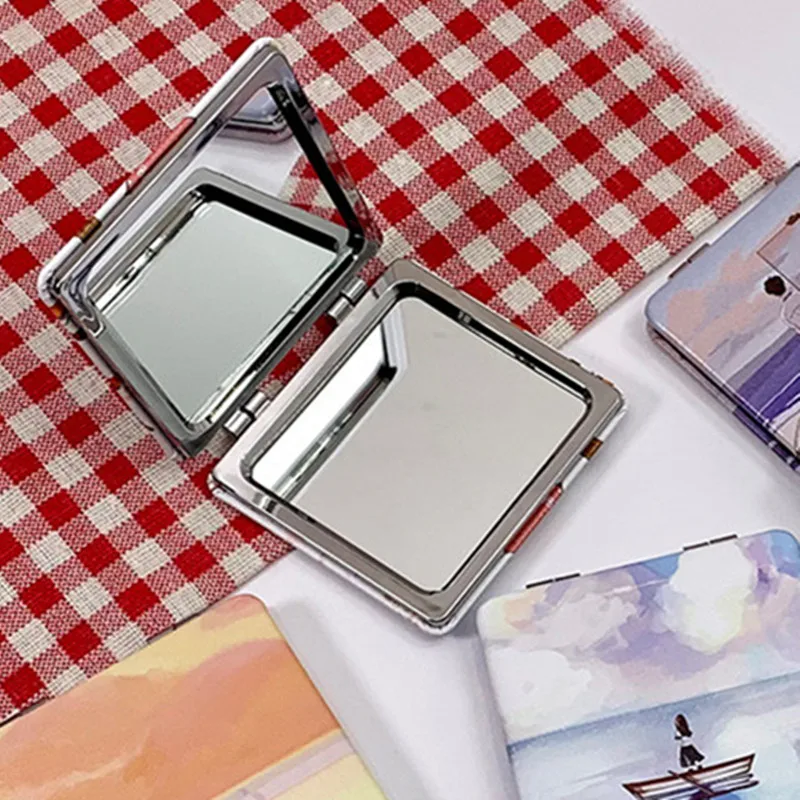 미니 메탈 메이크업 미러 만화 패턴 확대 접이식 더블 포켓 여행용 뷰티 화장 도구