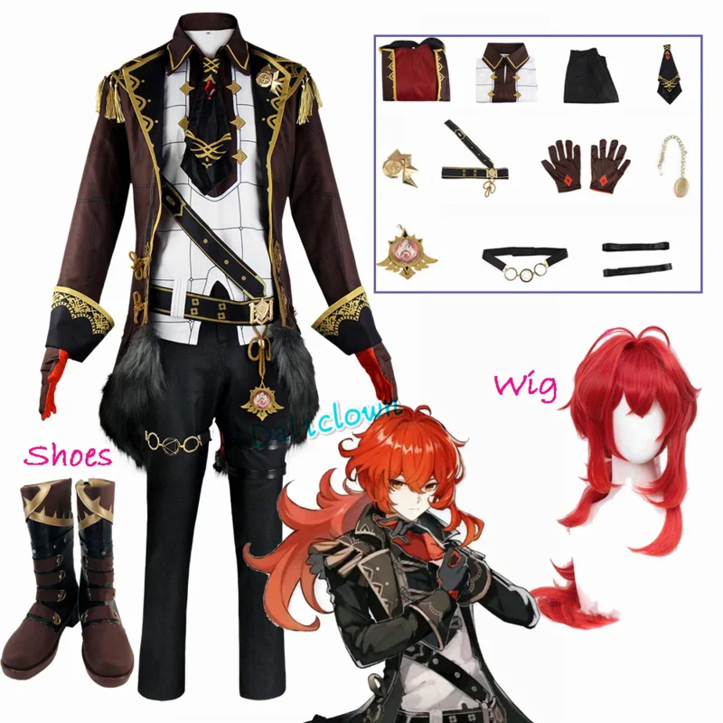 GenshinImpact disfraz de Halloween para hombre, uniforme de Cosplay, zapatos, peluca, Anime, Ragnvindr