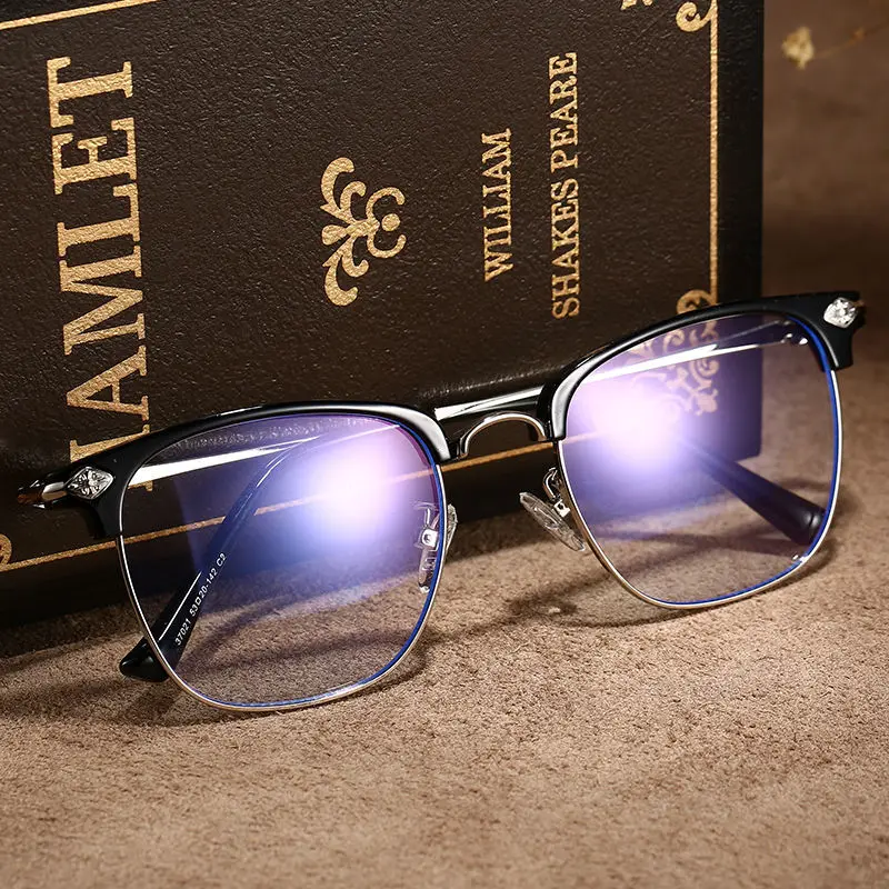 Shatar Neue Mode Metall Halbrahmen Lesebrille Männer Frauen Große Gesicht Verbreiterung Augenschutz Anti-Blau Licht Business high-End – Detail 8