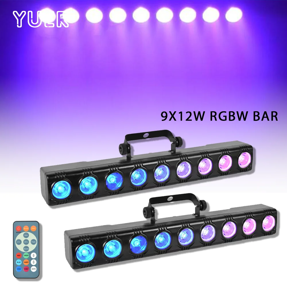 

2 шт. светодиодный 9x12 Вт RGBW бар с эффектом мытья стены, стробоскоп DMX, пульт дистанционного управления, сценическое освещение Dj Disco, внутреннее освещение для домашней вечеринки