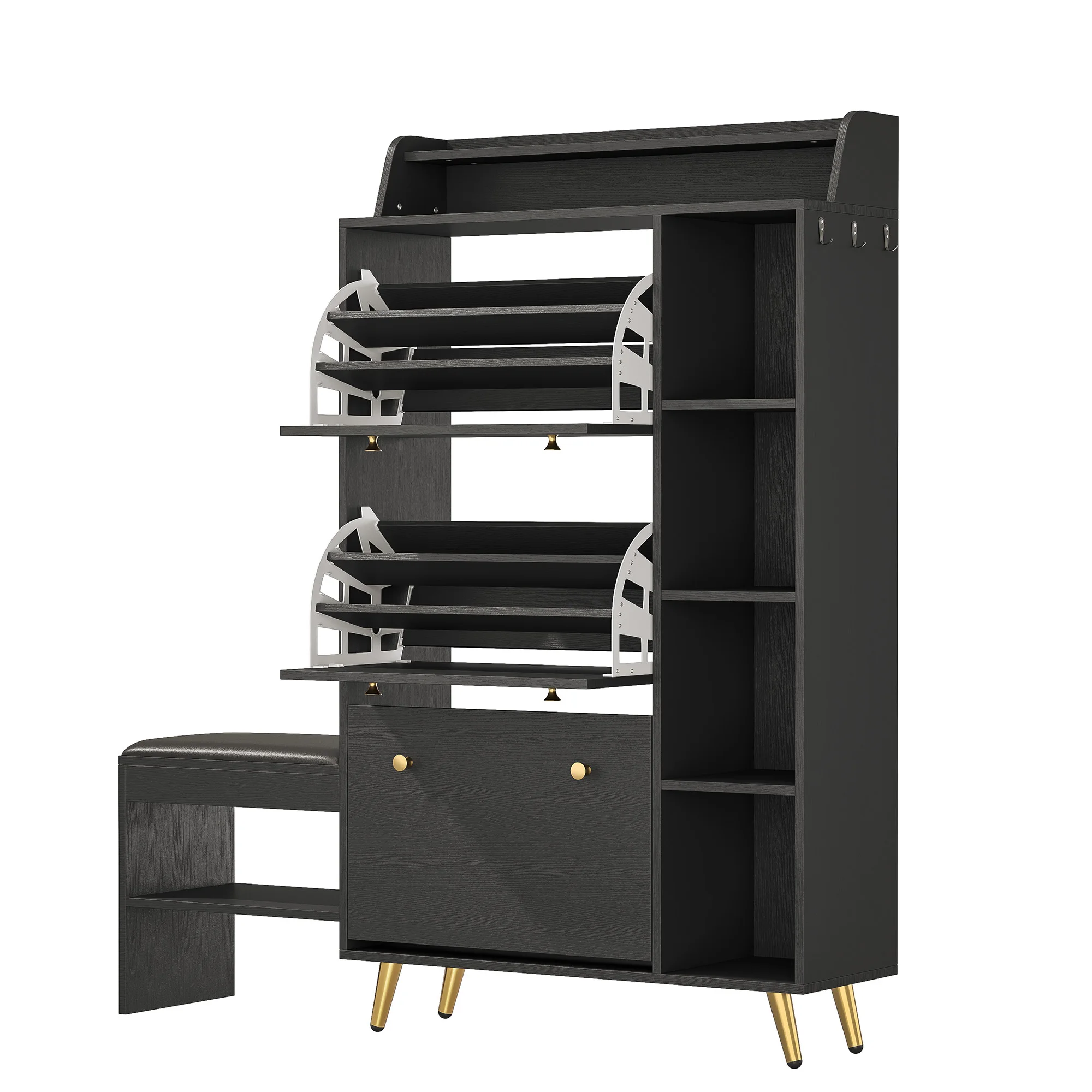 Шкаф для обуви Lazyspace с 3 откидными ящиками, скамейка для обуви с подушкой сиденья для прихожей, большая полка для обуви с скамейкой для хранения обуви