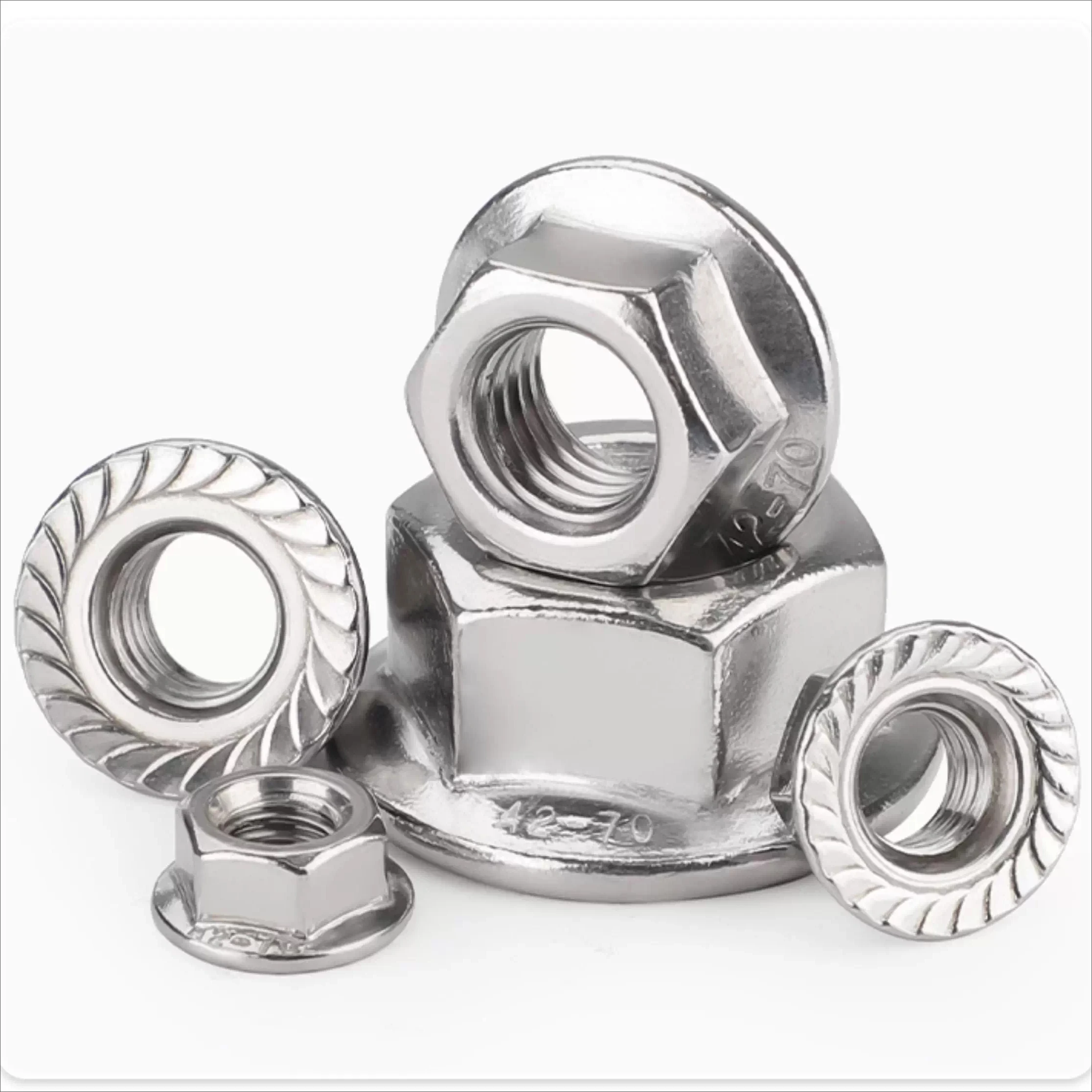 1-50PCS 304 stainless steel flange nut hex anti-loosening screw belt pad anti-slip nut M3M4M5M6M8