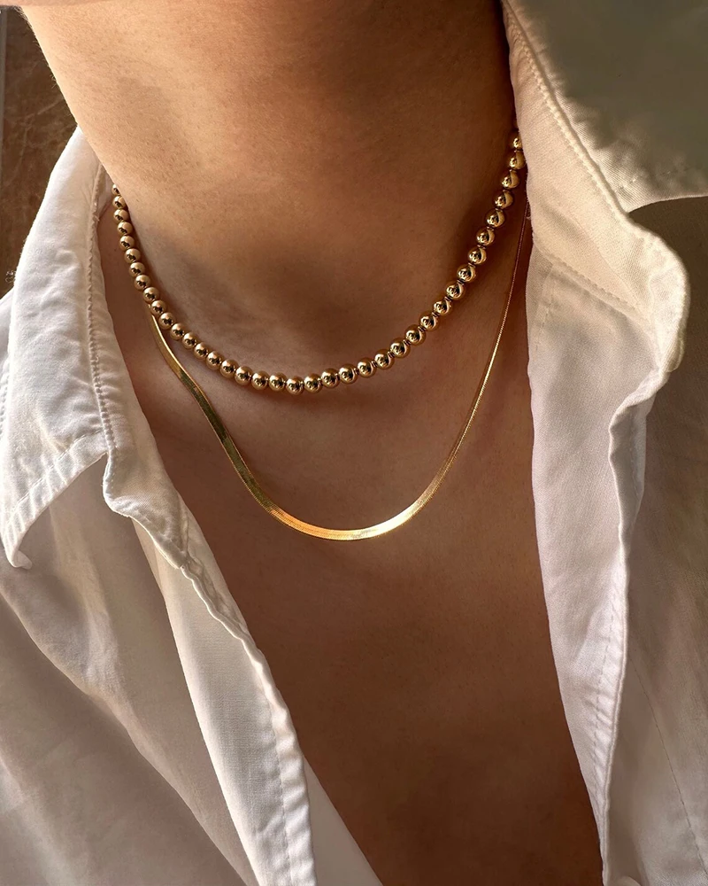 Real 14K Gold Filled Round Bead Necklace Dainty Bead Choker Handmade Pendants Tarnish Resistant Necklace Boho Women Jewelry