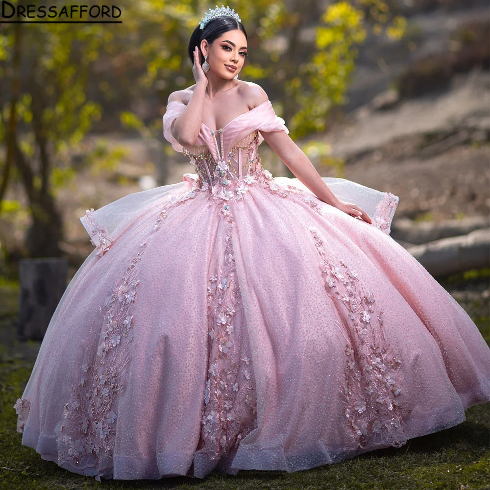 Elegant Pink Quinceanera Dress 2024 Mexican Vestidos De 15 Princess Sweet 16 Birthday XV Ball Gown Cinderella Girl Dress