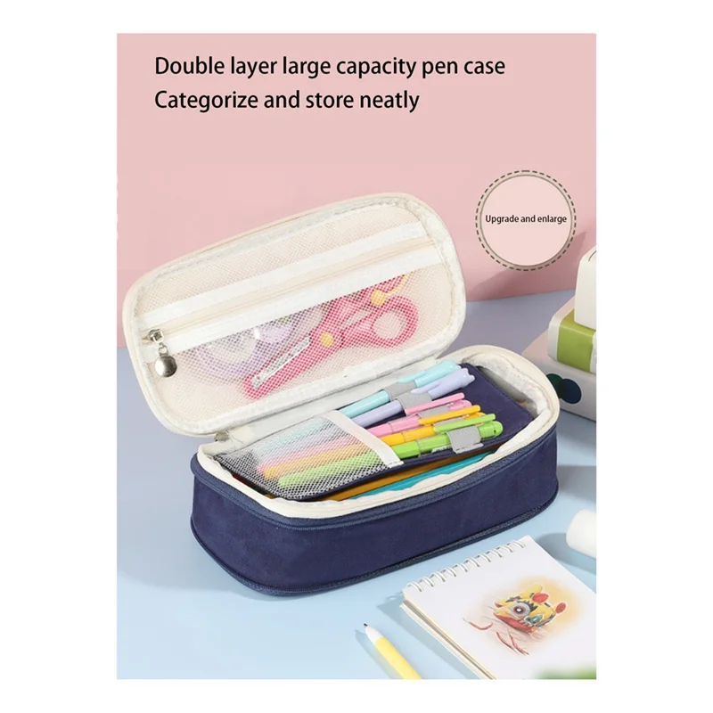 Ingenious-Macaron Double Layer Pencil Bag Pencil Case Pencil Supplies Pencil Storage Bag Box Pouch