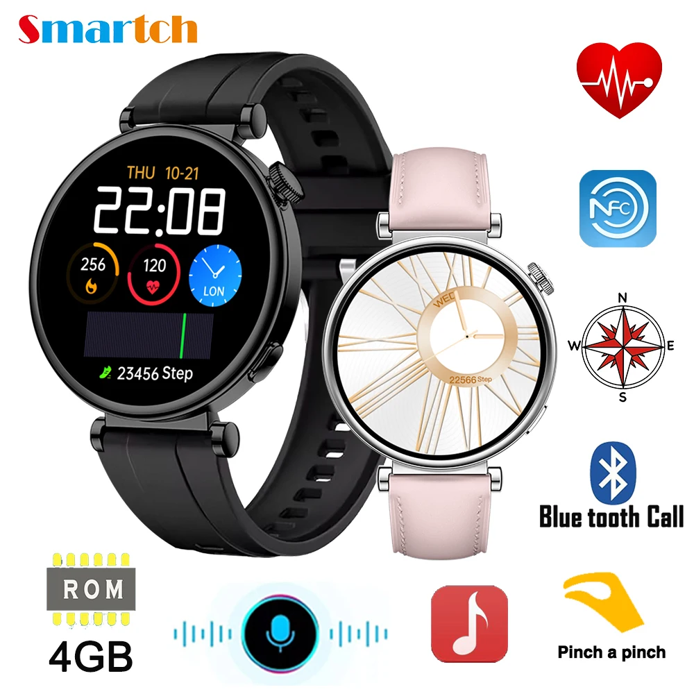 

Women 1.3" Blue Tooth Call Compass Smart Watch 4GB Local Music Sound Recording Heart Rate NFC Lady Men Sports Fitness Smartwatch